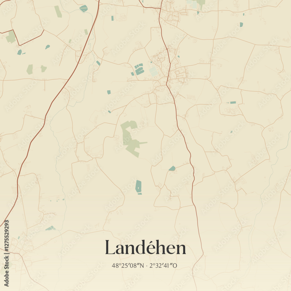 Fototapeta premium Vintage map of Landéhen, France.