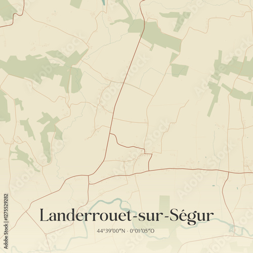 Vintage map of Landerrouet-sur-Ségur, France.