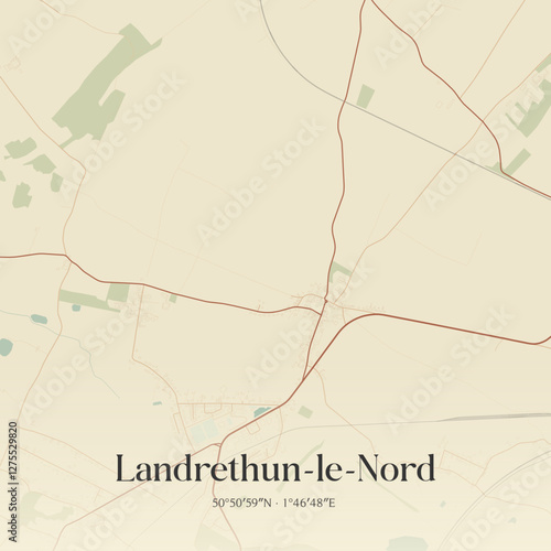 Vintage map of Landrethun-le-Nord, France.