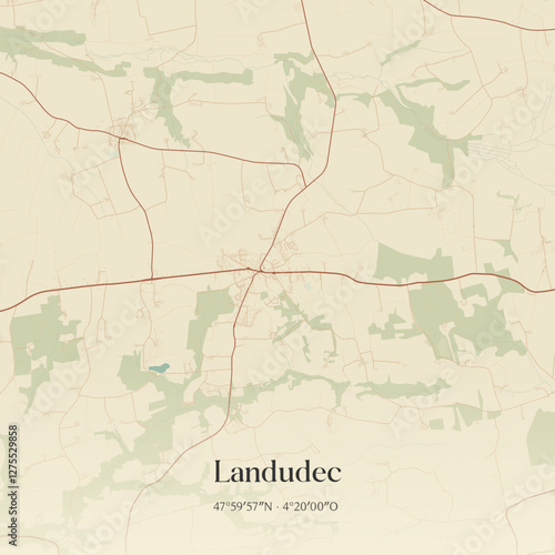 Vintage map of Landudec, France.