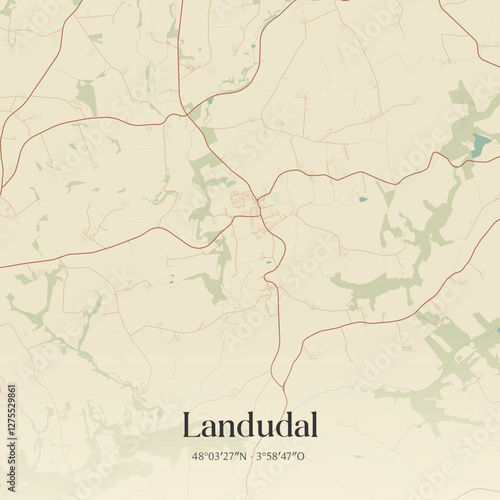 Vintage map of Landudal, France.