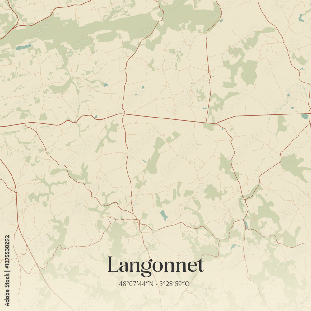 Obraz premium Vintage map of Langonnet, France.