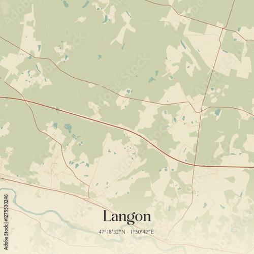 Vintage map of Langon, France.