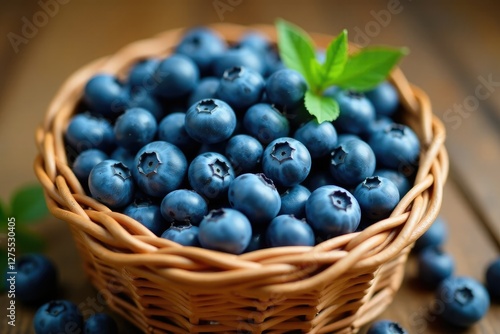 Wallpaper Mural Fresh wild blueberries piled high in a wicker basket, wild, fresh, country Torontodigital.ca