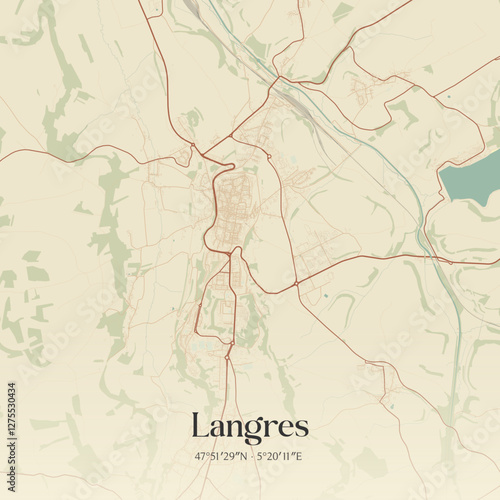 Vintage map of Langres, France.