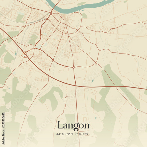 Vintage map of Langon, France.