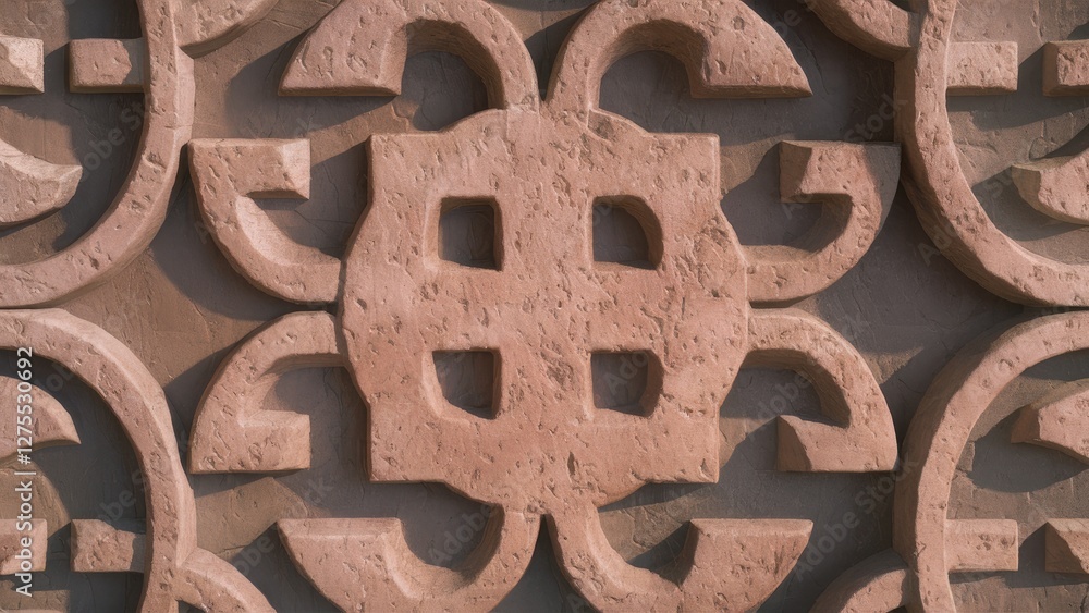 Textured architectural wall design with intricate patterns in beige hues featuring a central motif, evoking a sense of meditation and depth. Textured architectural wall design with intricate patterns in beige hues featuring a central motif, evoking a sense of meditation and depth.