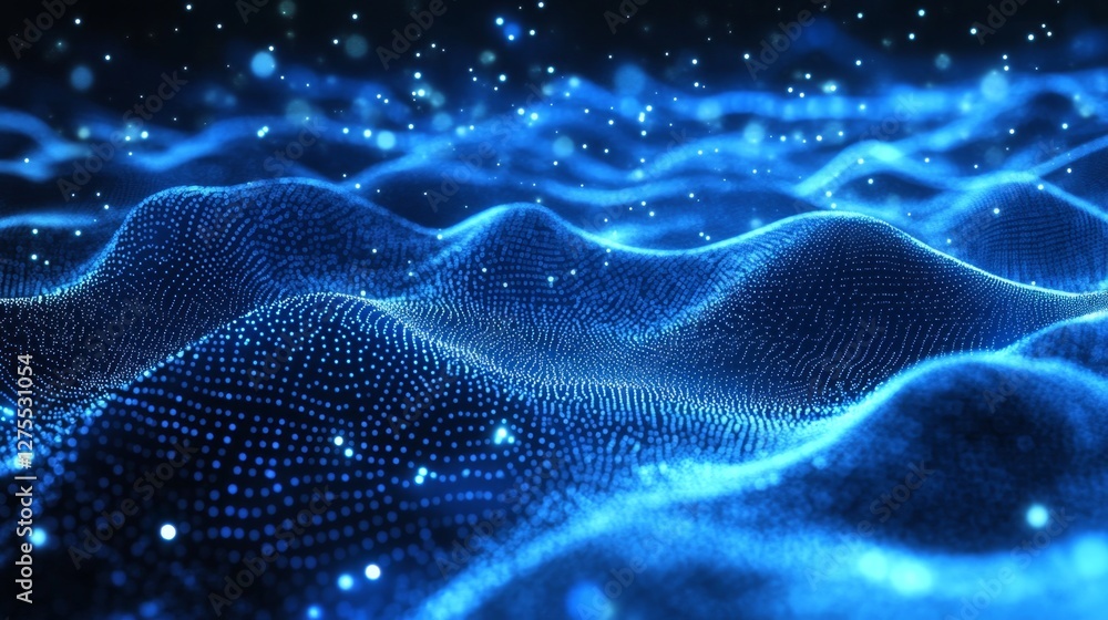 Pulsating Blue Light Waves in a Futuristic Digital Landscape Pulsating Blue Light Waves in a Futuristic Digital Landscape