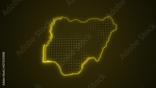 3D Moving Neon Yellow Nigeria Map Borders Outline Loop Background