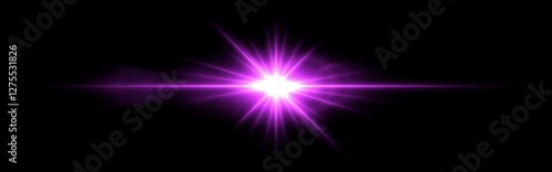 Bright pink lens flare with radiating beams on a dark transparent background. Horizontal glow effect symbolizes illumination, energy, and futuristic design. Sci-fi, digital effects, abstract themes