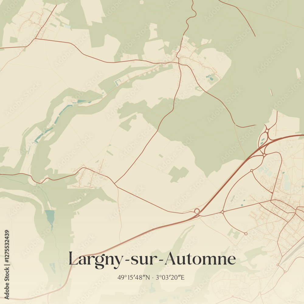 Fototapeta premium Vintage map of Largny-sur-Automne, France.