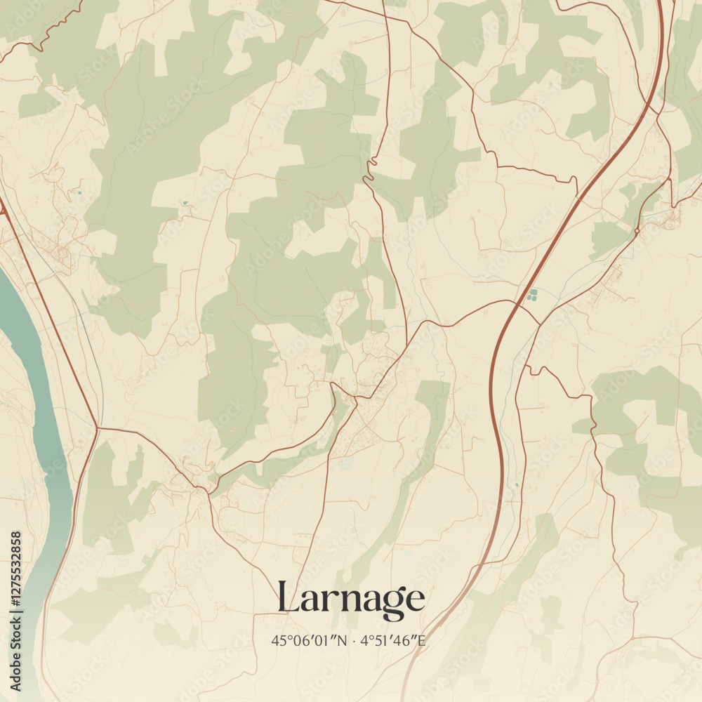 Fototapeta premium Vintage map of Larnage, France.