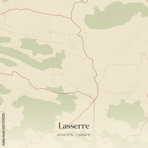 Vintage map of Lasserre, France.