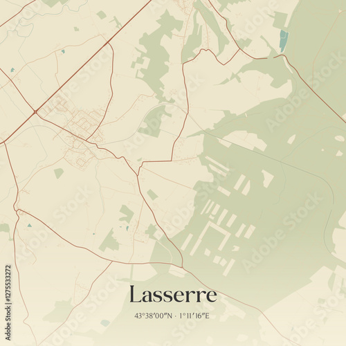 Vintage map of Lasserre, France.