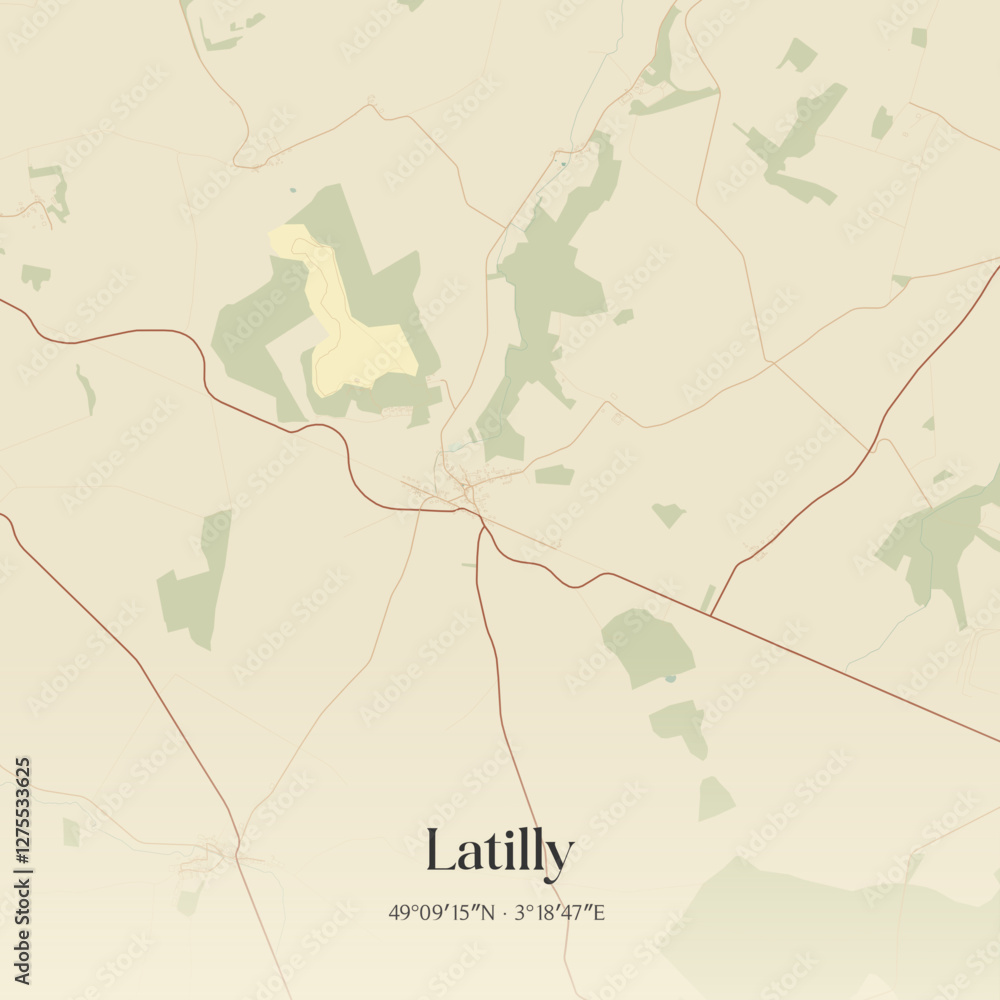 Obraz premium Vintage map of Latilly, France.