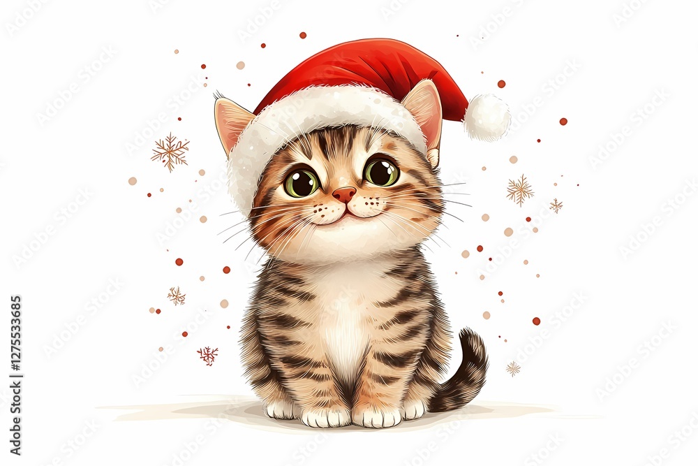 cheerful cat character wearing a Santa hat. flat cartoon. Christmas season greeting card.
cheerful cat character wearing a Santa hat. flat cartoon. Christmas season greeting card.