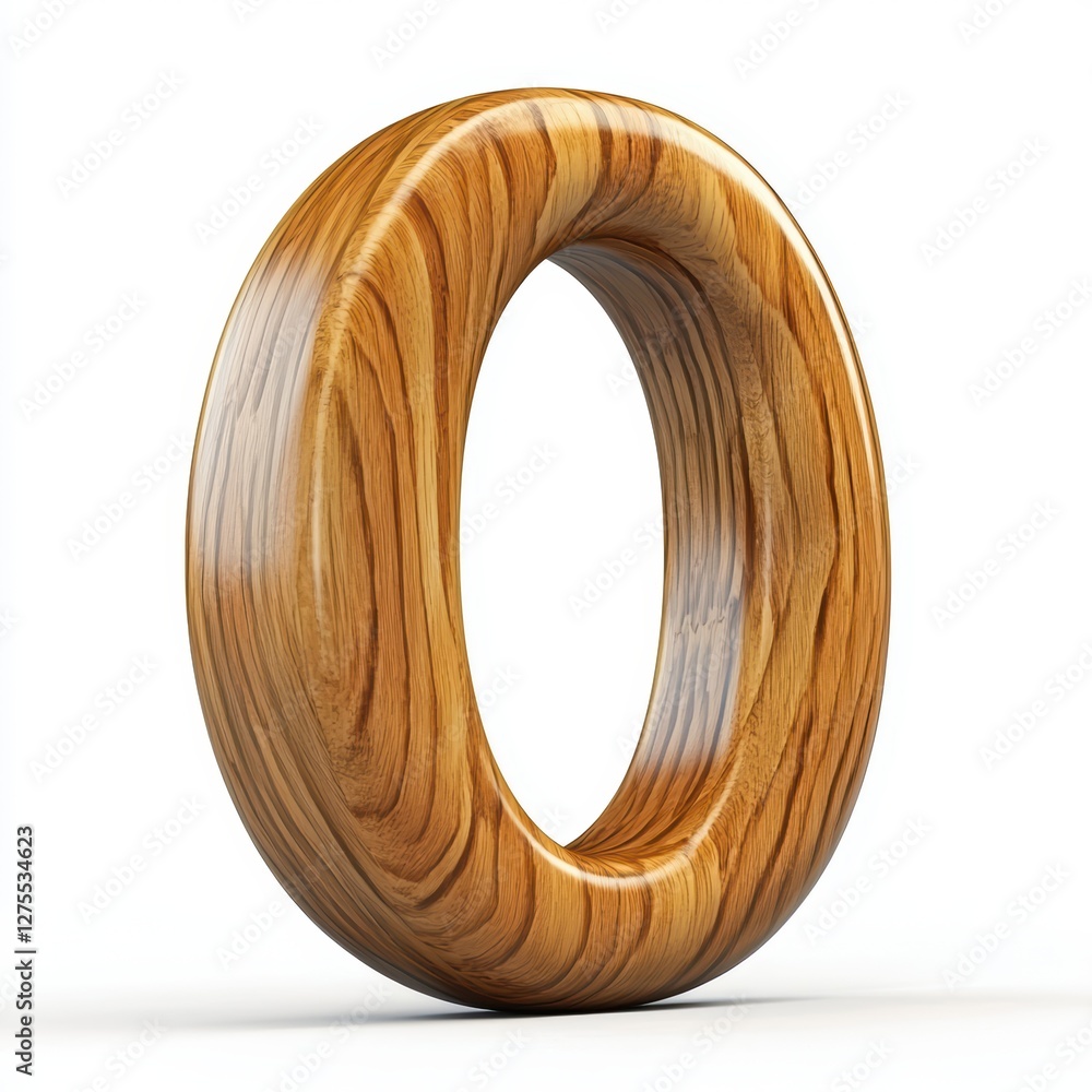 Number 0 made of carved polished oak wood with visible natural grain isolated on a clean white background Number 0 made of carved polished oak wood with visible natural grain isolated on a clean white background