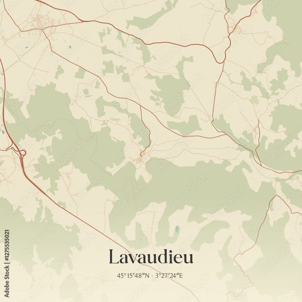 Obraz premium Vintage map of Lavaudieu, France.