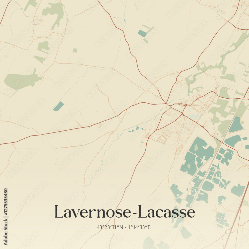 Fototapeta premium Vintage map of Lavernose-Lacasse, France.