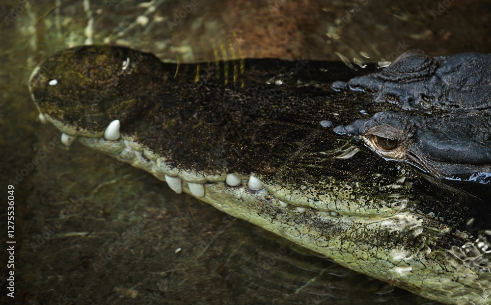 Obraz premium Close-up of a crocodile's head in water