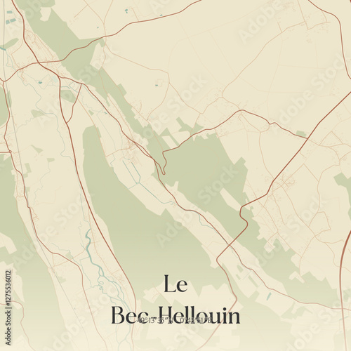 Vintage map of Le Bec-Hellouin, France.