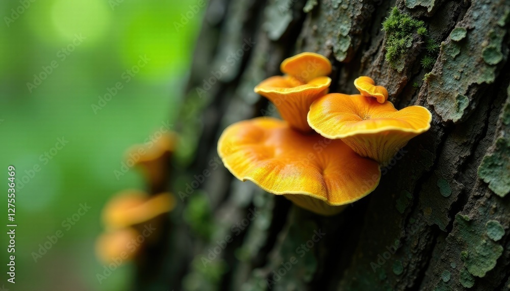Fungal growths on the lower part of tree trunk, texture, organism, bark Fungal growths on the lower part of tree trunk, texture, organism, bark