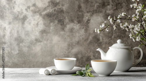 Wallpaper Mural Minimalist Serene Tea Scene with White Teapot and Cups Torontodigital.ca