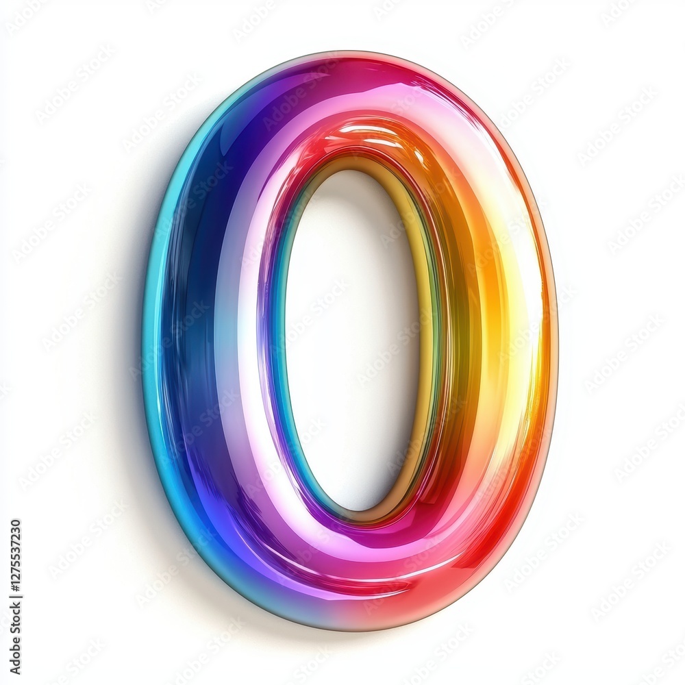 Number 0 made of smooth rainbow-colored gradients with a glossy finish isolated on a clean white background Number 0 made of smooth rainbow-colored gradients with a glossy finish isolated on a clean white background