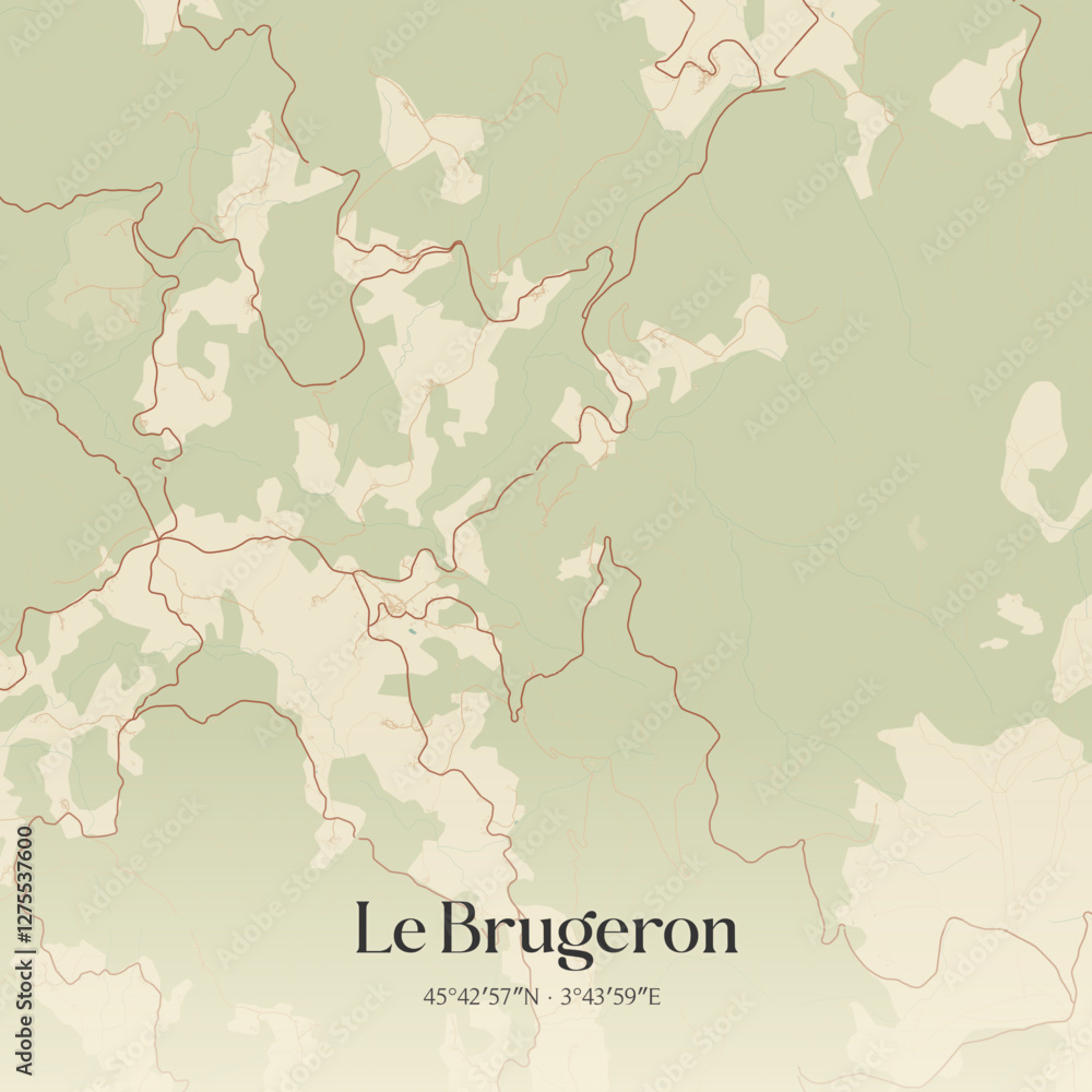 Obraz premium Vintage map of Le Brugeron, France.