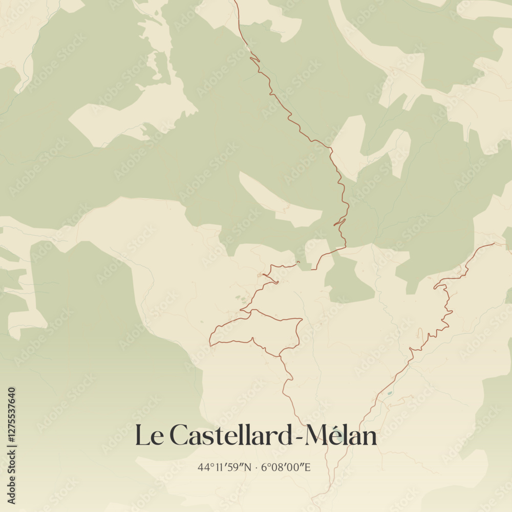 Obraz premium Vintage map of Le Castellard-Mélan, France.