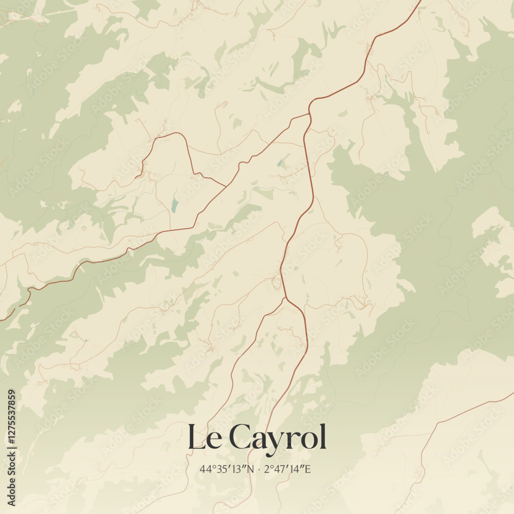 Fototapeta premium Vintage map of Le Cayrol, France.