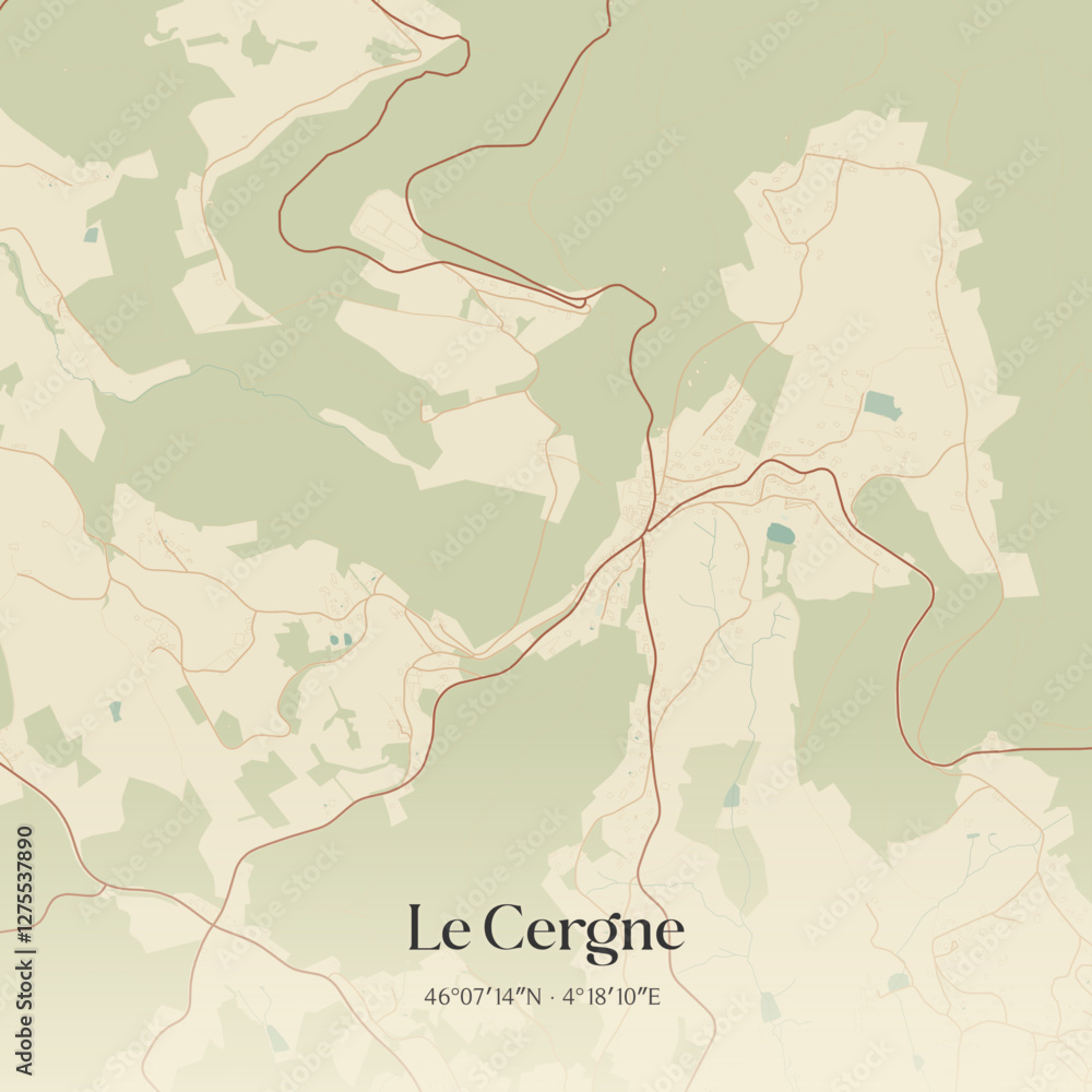 Fototapeta premium Vintage map of Le Cergne, France.