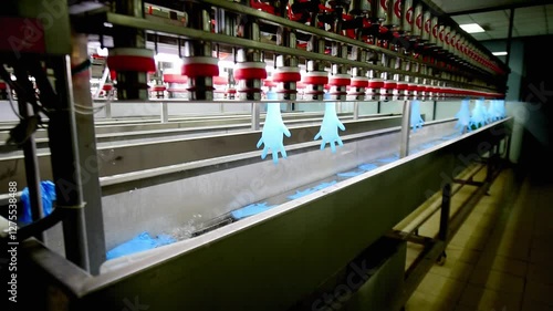 The automated production line in the production workshop of the nitrile glove factory is running for production
