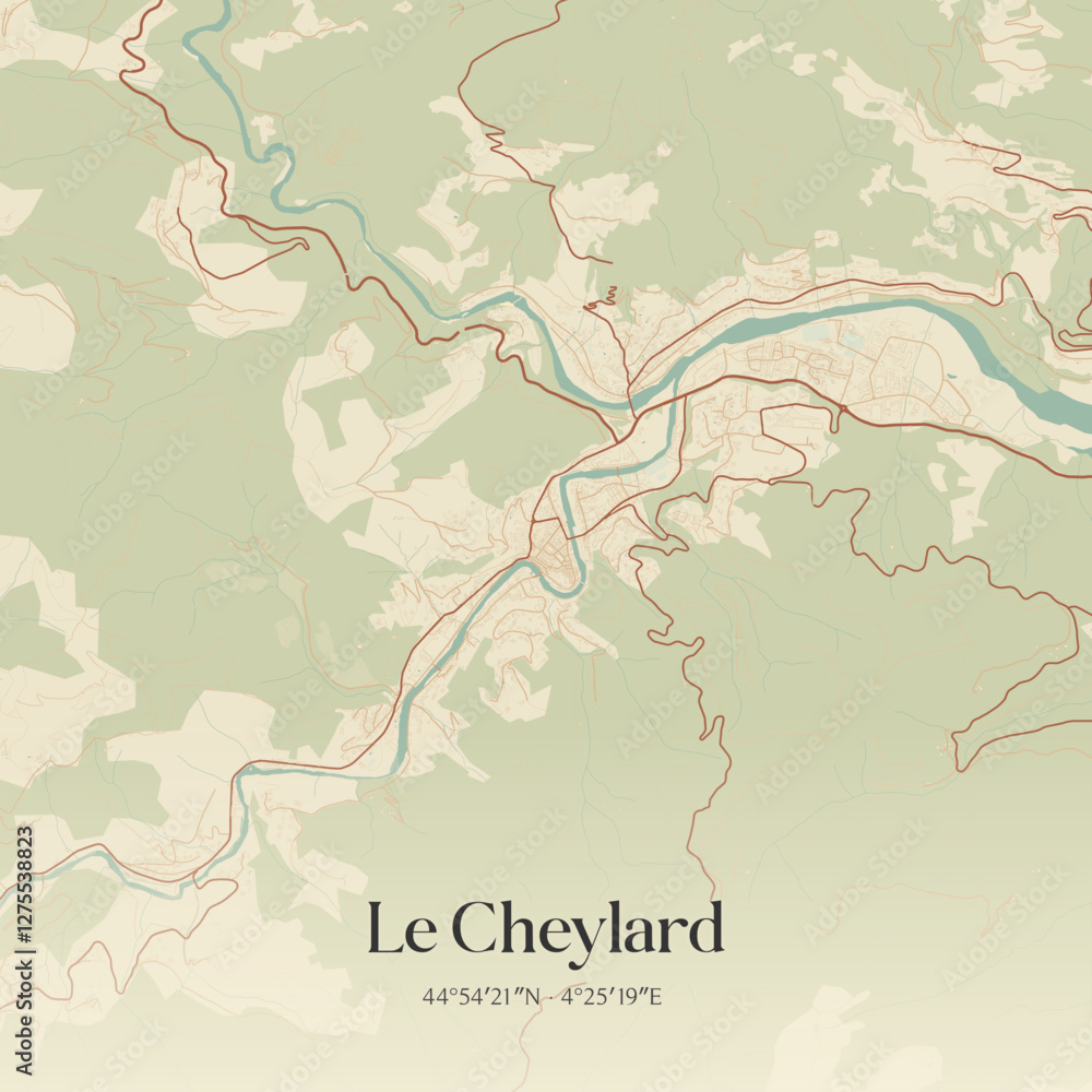 Fototapeta premium Vintage map of Le Cheylard, France.