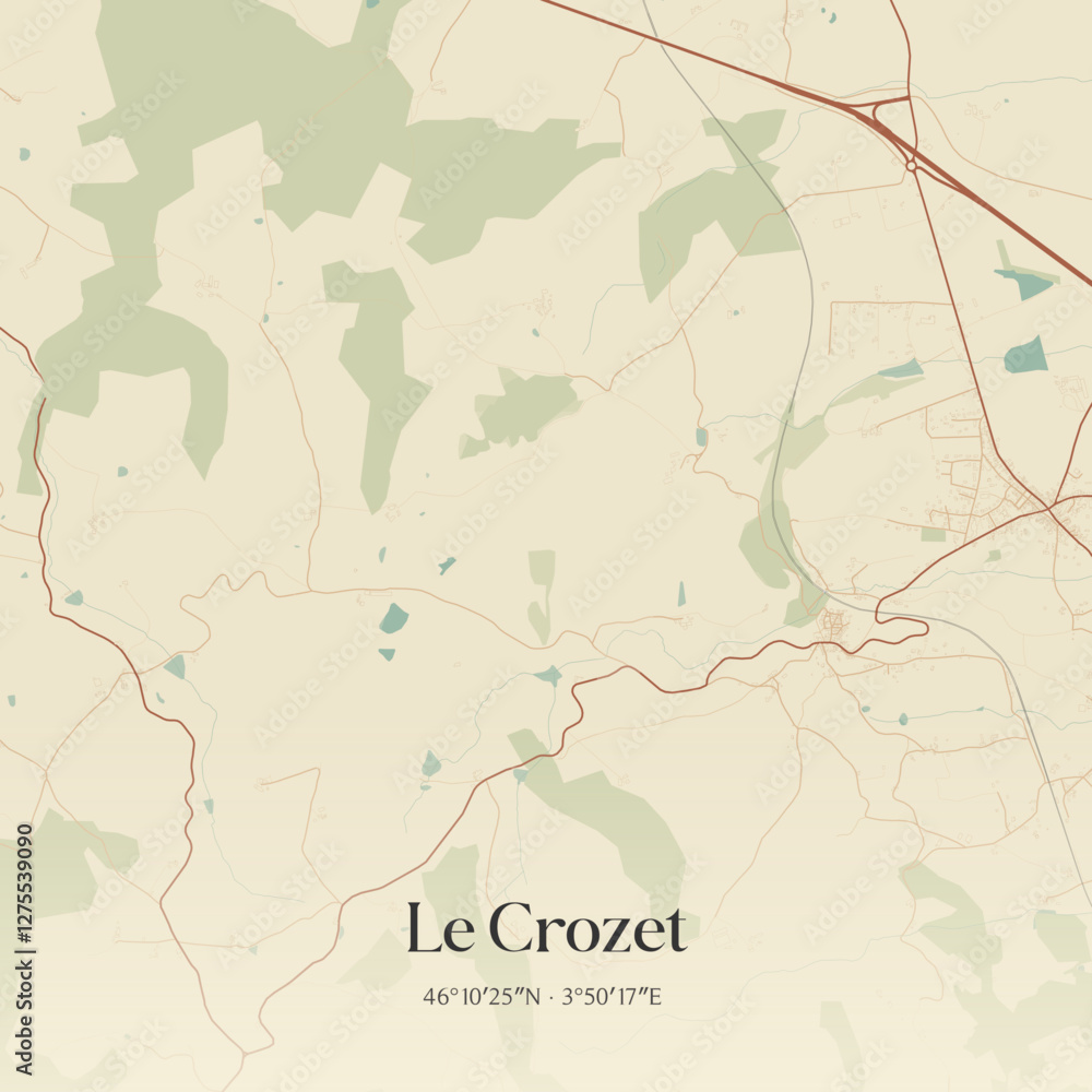 Fototapeta premium Vintage map of Le Crozet, France.