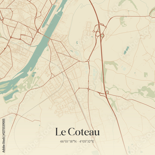 Vintage map of Le Coteau, France.