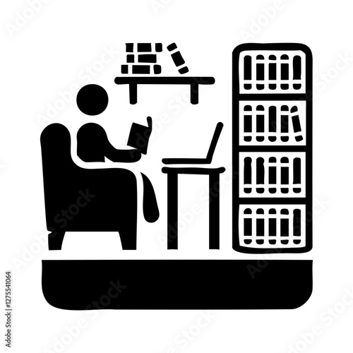 Minimalist library reading and study icon