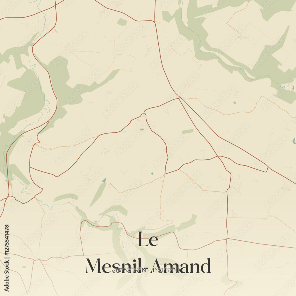 Fototapeta premium Vintage map of Le Mesnil-Amand, France.