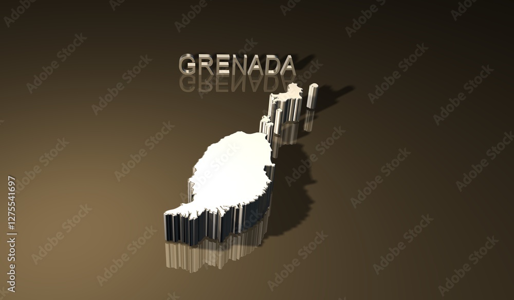 Fototapeta premium Map of Grenada in 3D with golden texture for print purpose 3