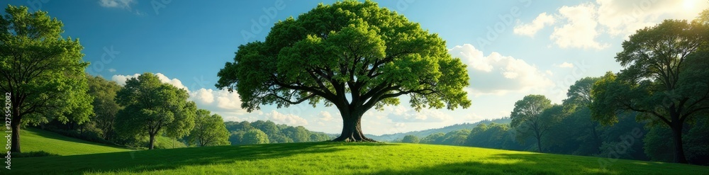 Fototapeta premium High-angle shot of a Yew tree towering above other trees, vertical, majestic
