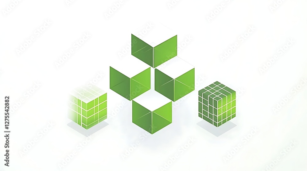 Green cubes connect, abstract design Green cubes connect, abstract design