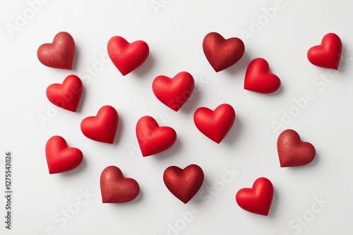 several red hearts are arranged in a circle on a white surface