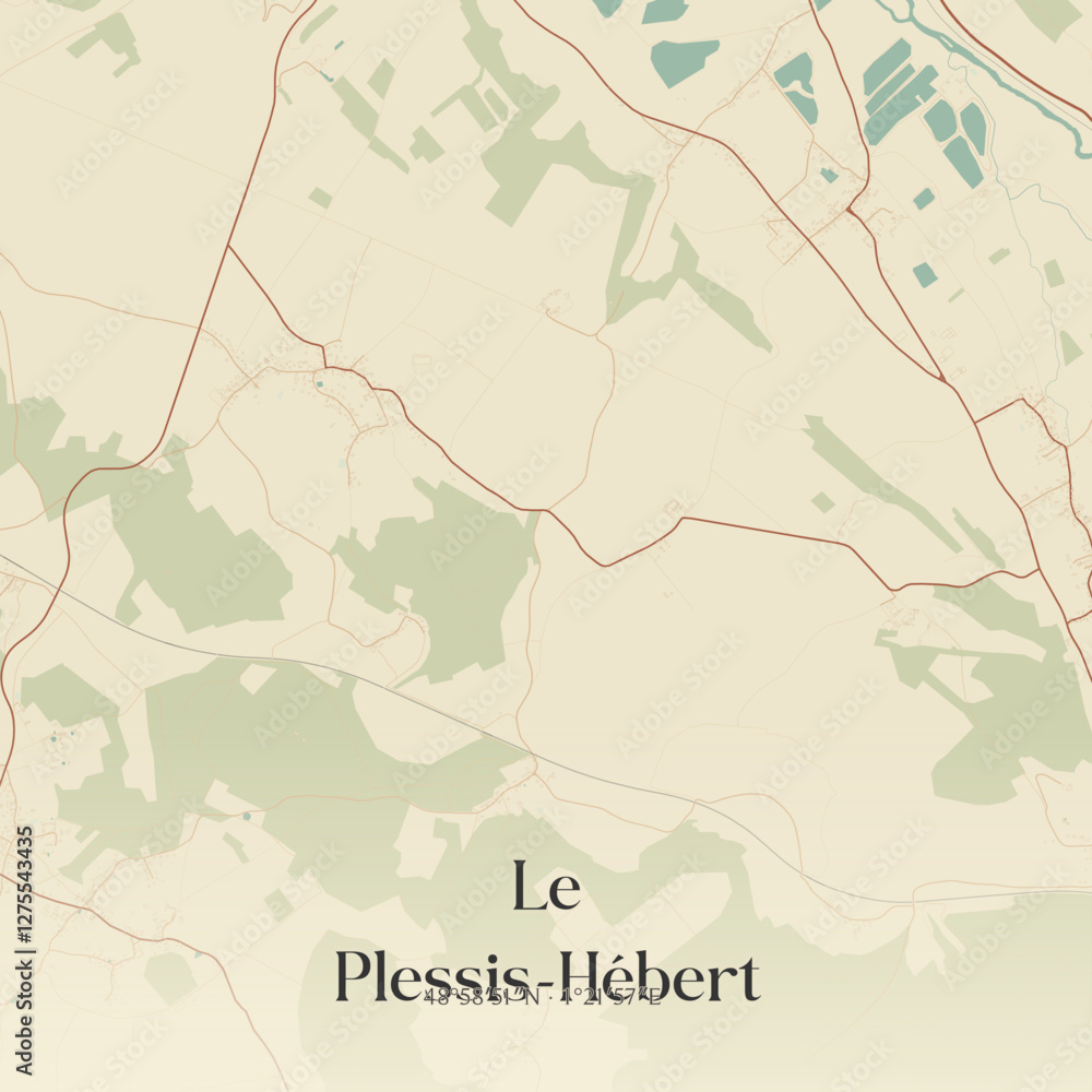 Fototapeta premium Vintage map of Le Plessis-Hébert, France.