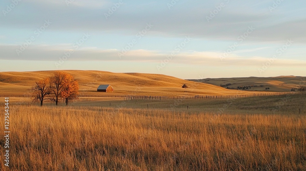 Fototapeta premium Autumn Prairie Barn Landscape