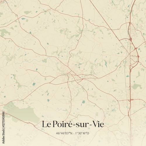 Vintage map of Le Poiré-sur-Vie, France.