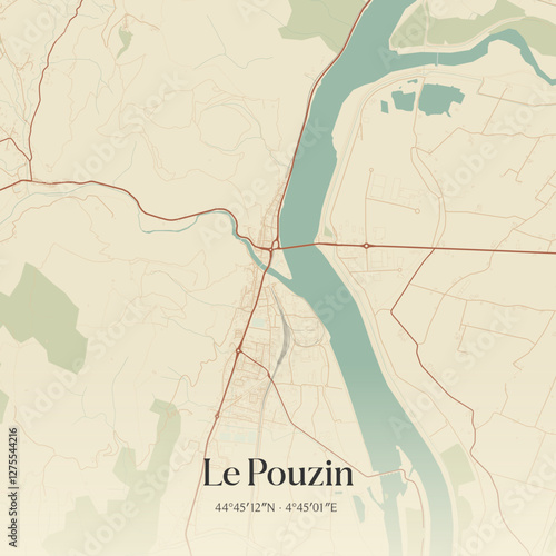 Vintage map of Le Pouzin, France.