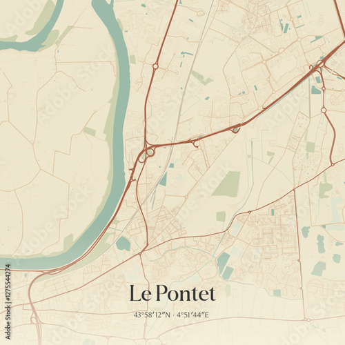Vintage map of Le Pontet, France.