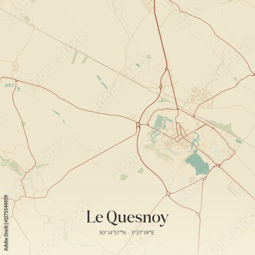 Vintage map of Le Quesnoy, France.