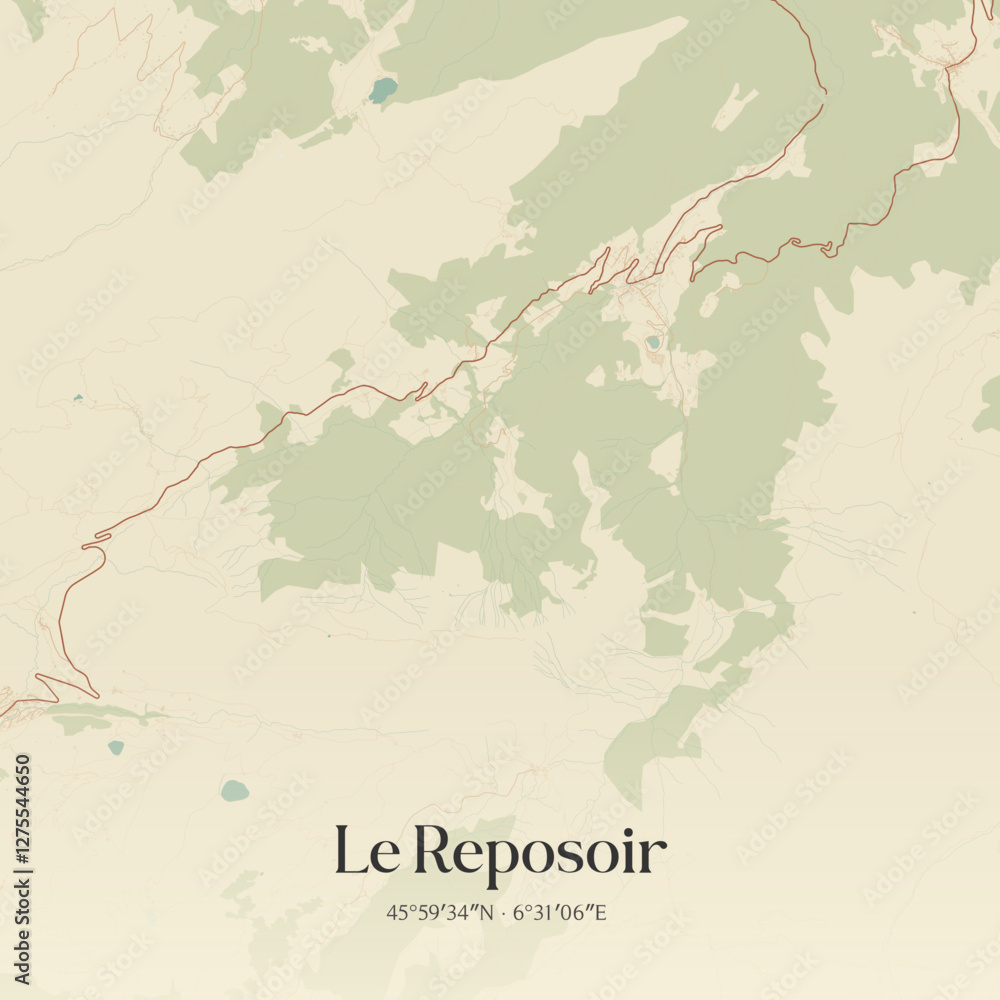Fototapeta premium Vintage map of Le Reposoir, France.