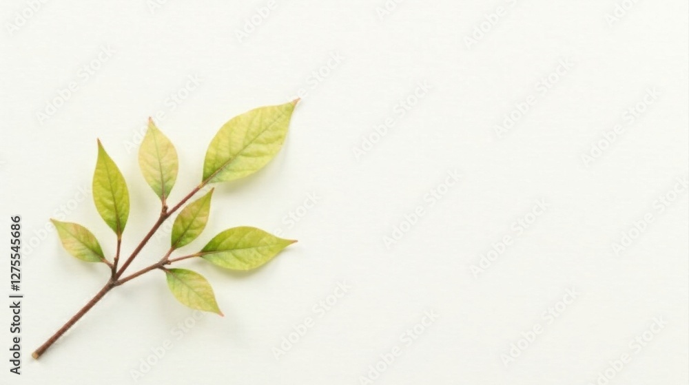 Fototapeta premium A Delicate Sprig of Pale Green Leaves on a Pristine White Background, Ideal for Minimalist Designs and Natural-Themed Projects